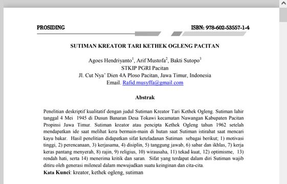 Sutiman Kreator Tari Kethek Ogleng Pacitan