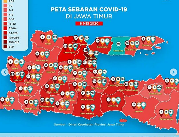 Sebaran Covid-19 di Jawa Timur: 16 Kasus Baru dan 17 Sembuh per 8 Mei 2020