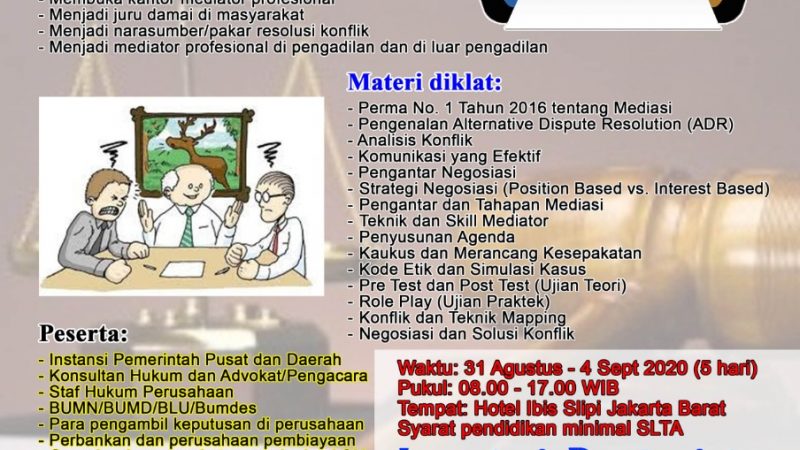 PPWI Akan Selenggarakan Diklat dan Sertifikasi Profesi Mediator September Mendatang