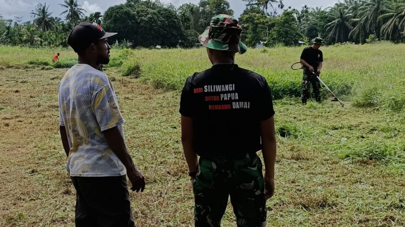 DUKUNG SEMANGAT SPORTIFITAS, PAMTAS YONIF 312/KALA HITAM,  AKTIFKAN FASILITAS OLAHRAGA DI PERBATASAN.