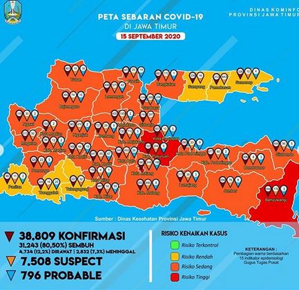 Update Situasi Covid-19 Jawa Timur per Hari Selasa, 15 September 2020