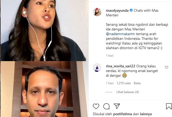 Maudy Ayunda, Ngobrol Santai  dengan Mendikbud Nadiem Anwar Makarim.