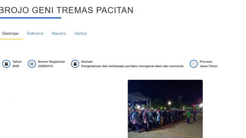Brojo Geni Tremas Pacitan, WBTB Indonesia 2020  Nomor Registrasi 202001175
