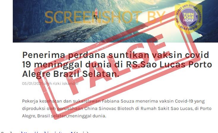 [SALAH] “Fabiana Souza, Penerima Perdana Vaksin Covid 19 Meninggal Dunia di RS.Sao Lucas Porto Alegre Brazil Selatan