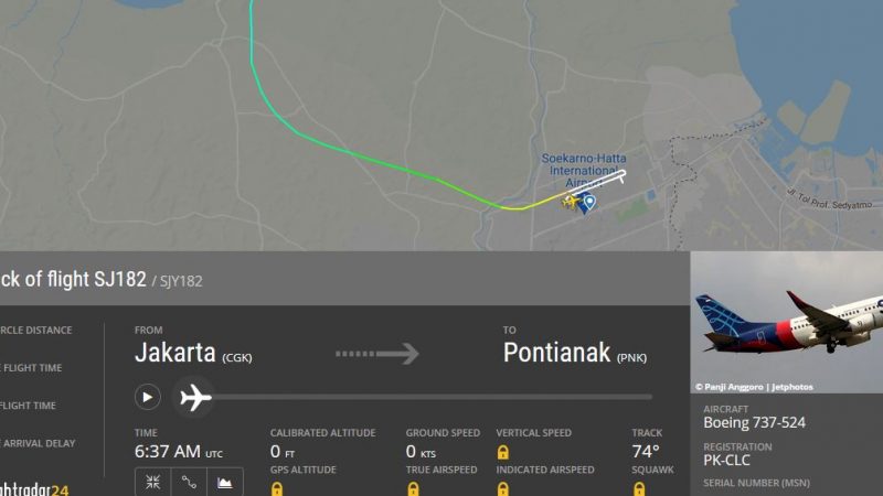Flightradar24.com Menunjukkan Pesawat SJ182 Terakhir Terlihat di Ketinggian 250 Kaki