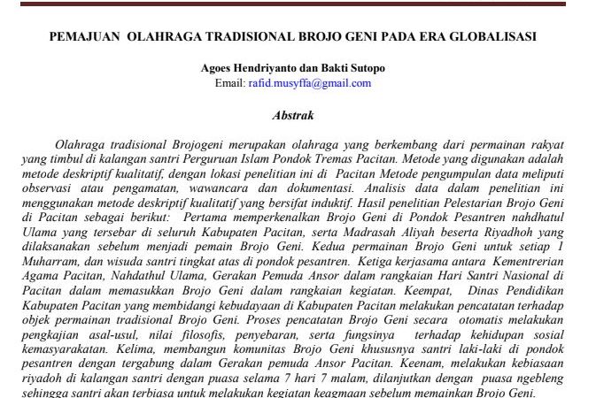 Pemajuan Olahraga Tradisional Brojo Geni pada Era Globalisasi