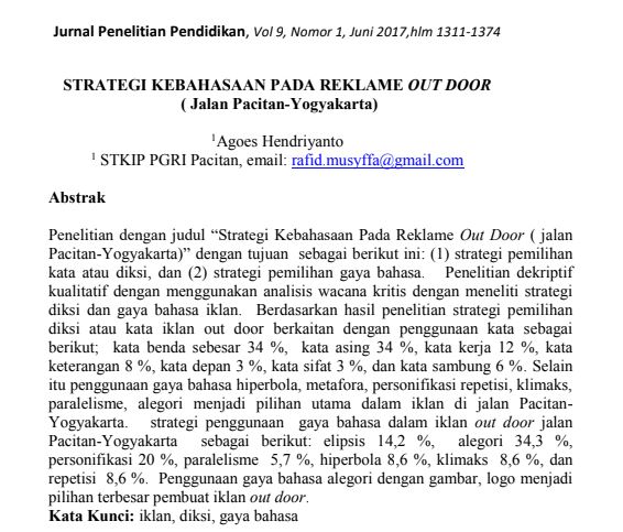 STRATEGI KEBAHASAAN PADA REKLAME OUT DOOR  ( Jalan Pacitan-Yogyakarta)