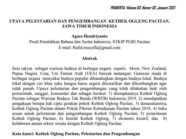 Upaya Pelestarian dan Pengembangan Kethek Ogleng Pacitan, Jawa Timur Indonesia