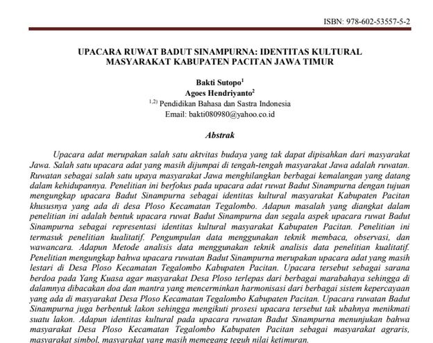 Upacara Ruwat Badut Sinampurna: Identitas Kultural Masyarakat Kabupaten Pacitan Jawa Timur