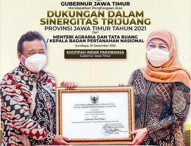 Alhamdulillah Pemprov Jatim Dapat Apresiasi Capaian PTSL Tertinggi dari Menteri ATR/BPN