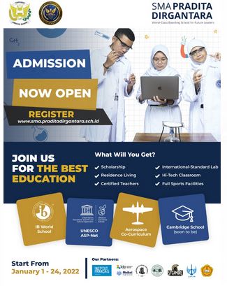 Catat,  Pendaftaran Siswa Baru SMA Pradita Dirgantara   1-24 Januari 2022.