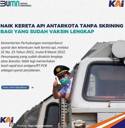 Syarat Terbaru Naik KA Jarak Jauh, Vaksin Lengkap Tak Perlu Antigen/PCR
