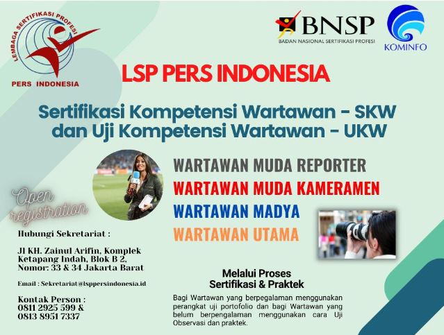 Catat Pendaftaran Sertifikasi Kompetensi Wartawan  atau  Uji Kompetensi Wartawan; di LSP Pers Indonesia  Berlisensi BNSP