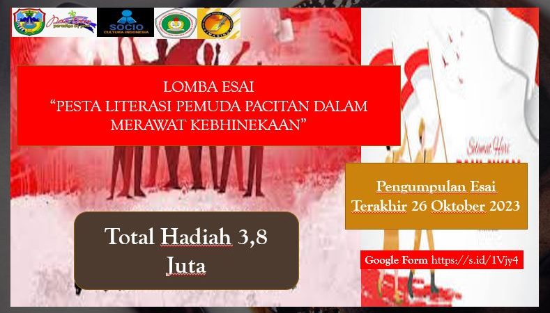 Total Hadiah 3,8 Juta:  Lomba Menulis Esai “Pesta Literasi Pemuda Pacitan dalam Merawat Kebhinekaan”