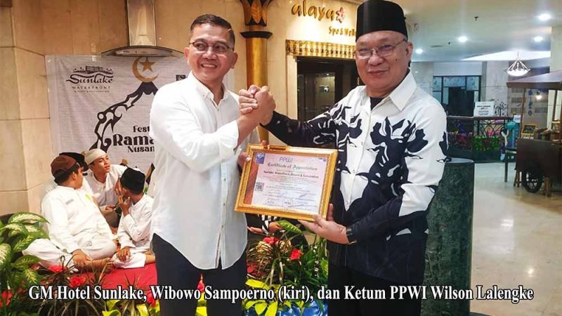 PPWI Nasional Berikan Penghargaan kepada Manajemen Hotel Sunlake