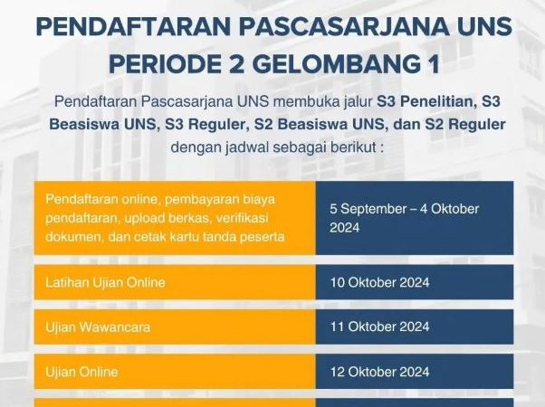 Pembukaan Pendaftaran Pascasarjana UNS Periode 2 Gelombang 1