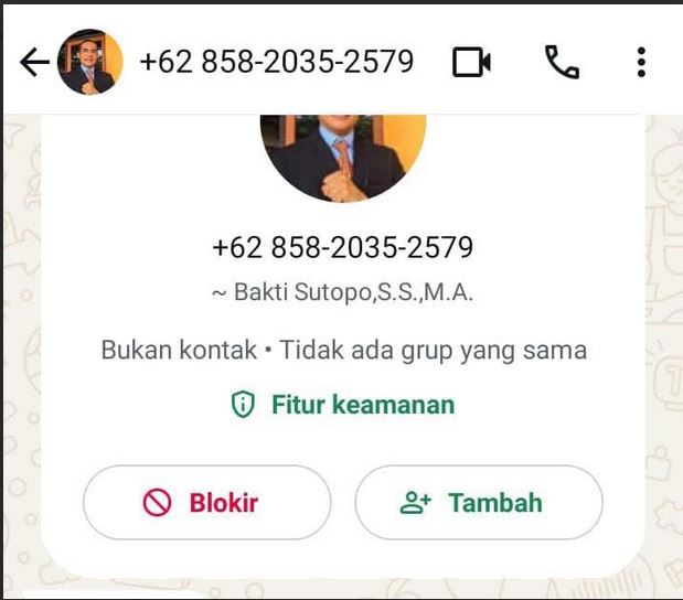 Harap Diabaikan ! Penipuan Menggunakan Identitas Bakti Sutopo