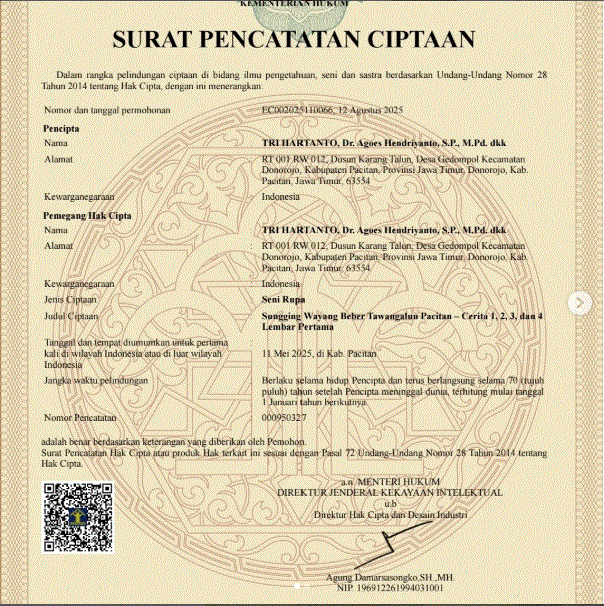 Telah Tercatat HKI Karya Seni Rupa Wayang Beber Tawangalun Pacitan – Cerita 1, 2, 3, dan 4