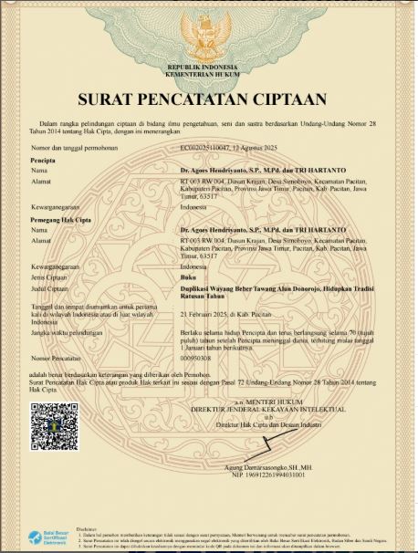 Dr. Agoes Hendriyanto dan Tri Hartanto Resmi Catatkan Hak Cipta Buku “Duplikasi  Wayang Beber Tawang Alun Donorojo”