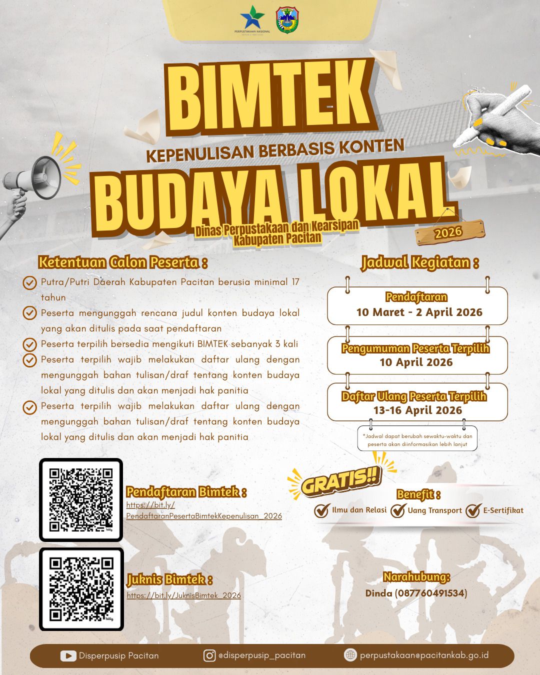 Bimtek Kepenulisan Budaya Lokal 2026 Resmi Dibuka untuk Putra-Putri Pacitan