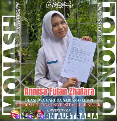 Annisa Fulan Zhafara Sukses Tembus University of Toronto, Monash, dan UWA